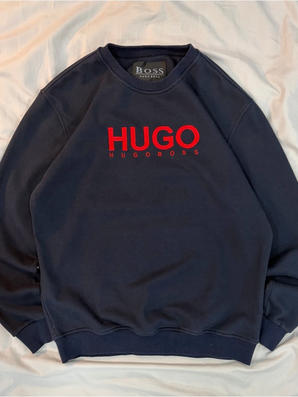 Vintage Hugo Boss Embriodered Navy Blue Sweatshirt Suede Lining Crewneck